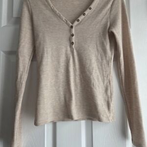 American Eagle Outfitters Beige Long Sleeve Top